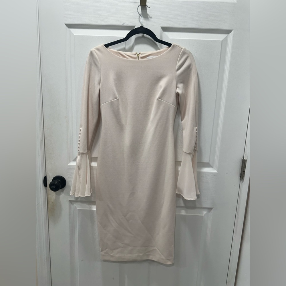 Calvin Klein 3/4 Bell Sleeve Boat Neck Sheath Dress